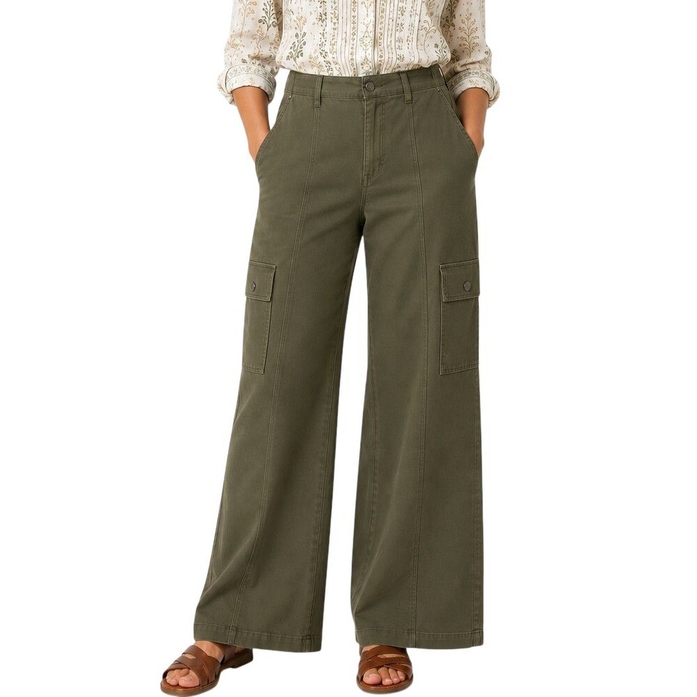 Gloria Vanderbilt Cargo Wide-Leg Pants Womens 12 Slimming Stretch Amazon Green